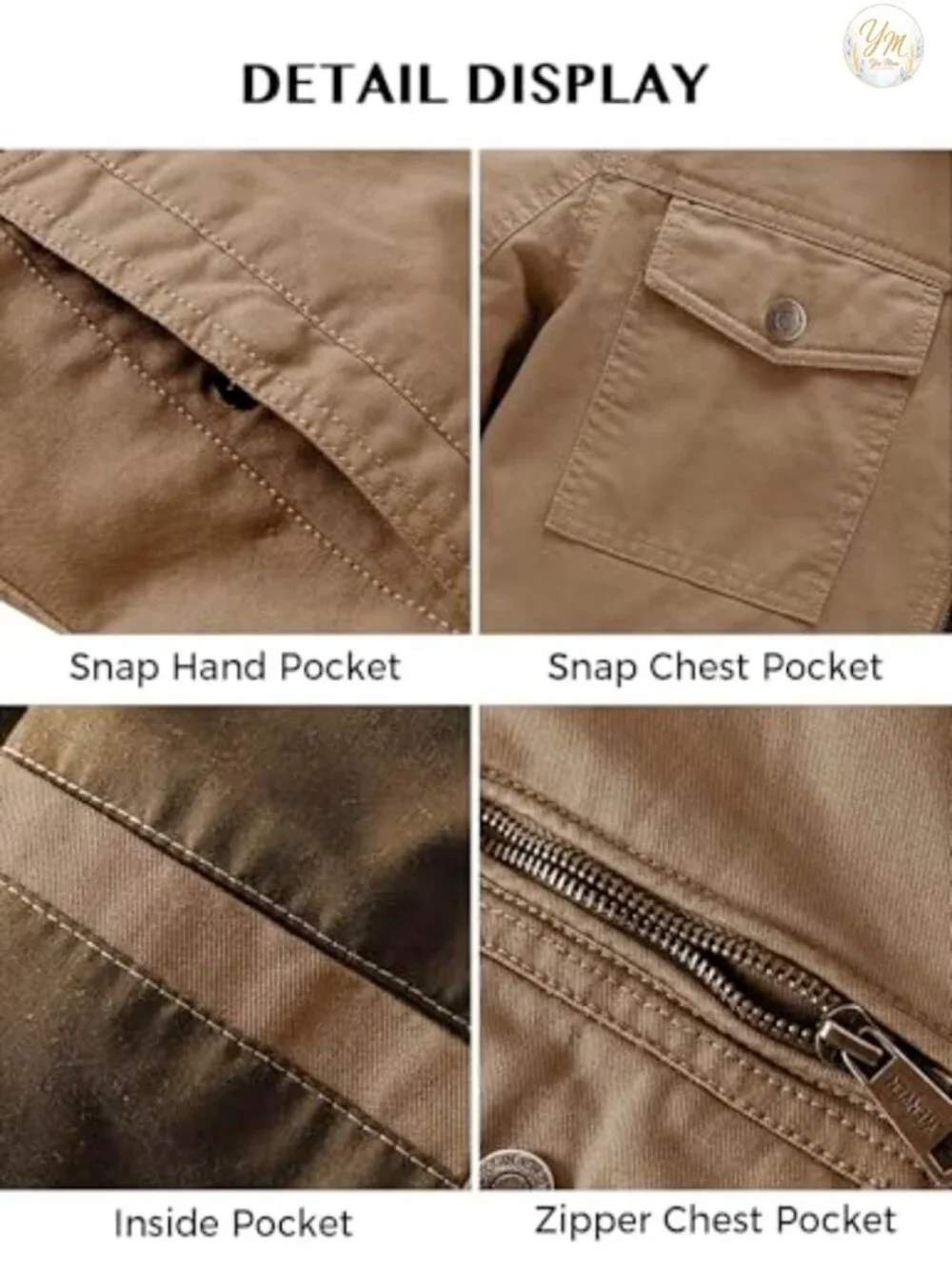 Men's Cotton Military Lapel Jacket Utility Workwear Coat Size Regular Big Tall